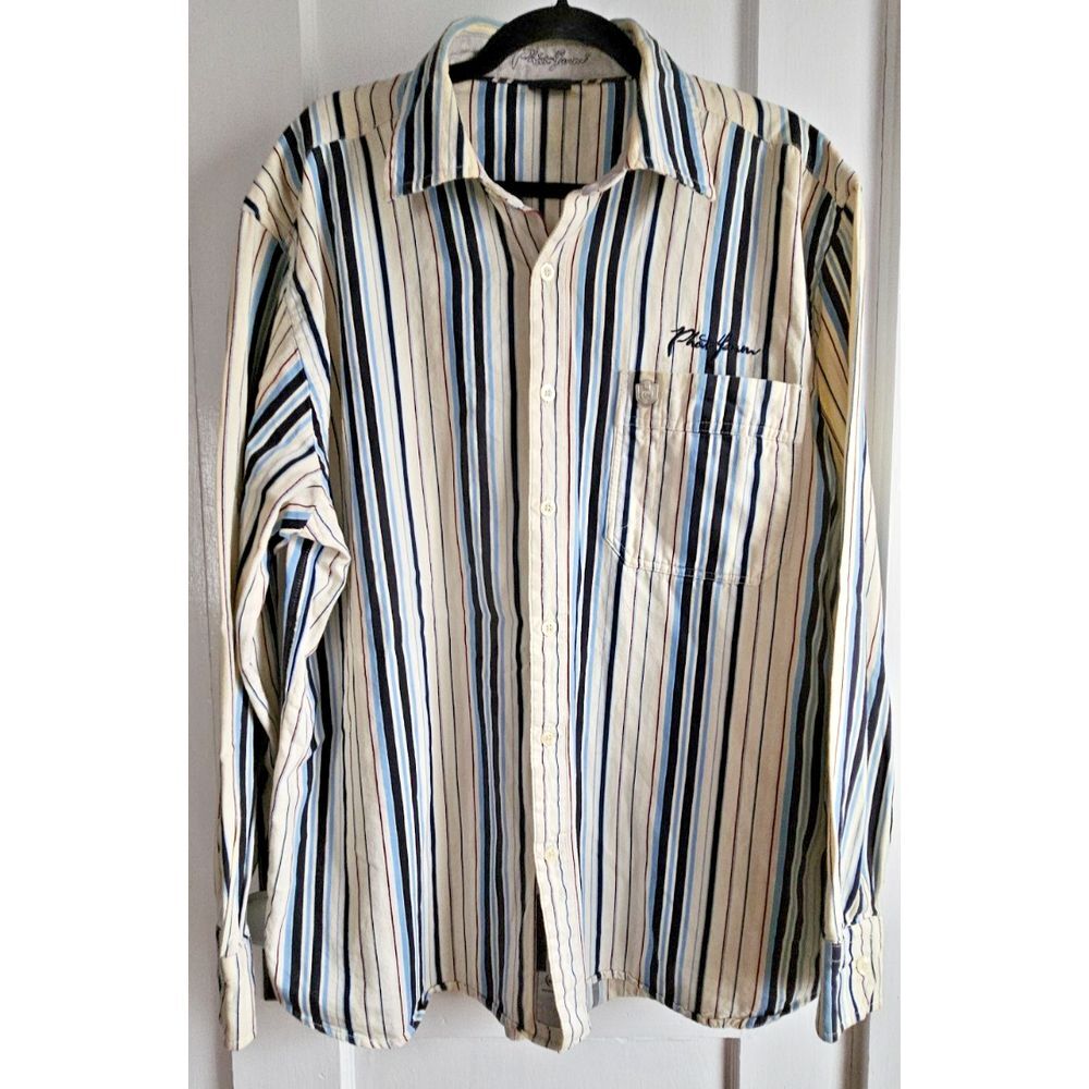 PHAT FARM y2k button up striped long sleeve tucker Sz XL